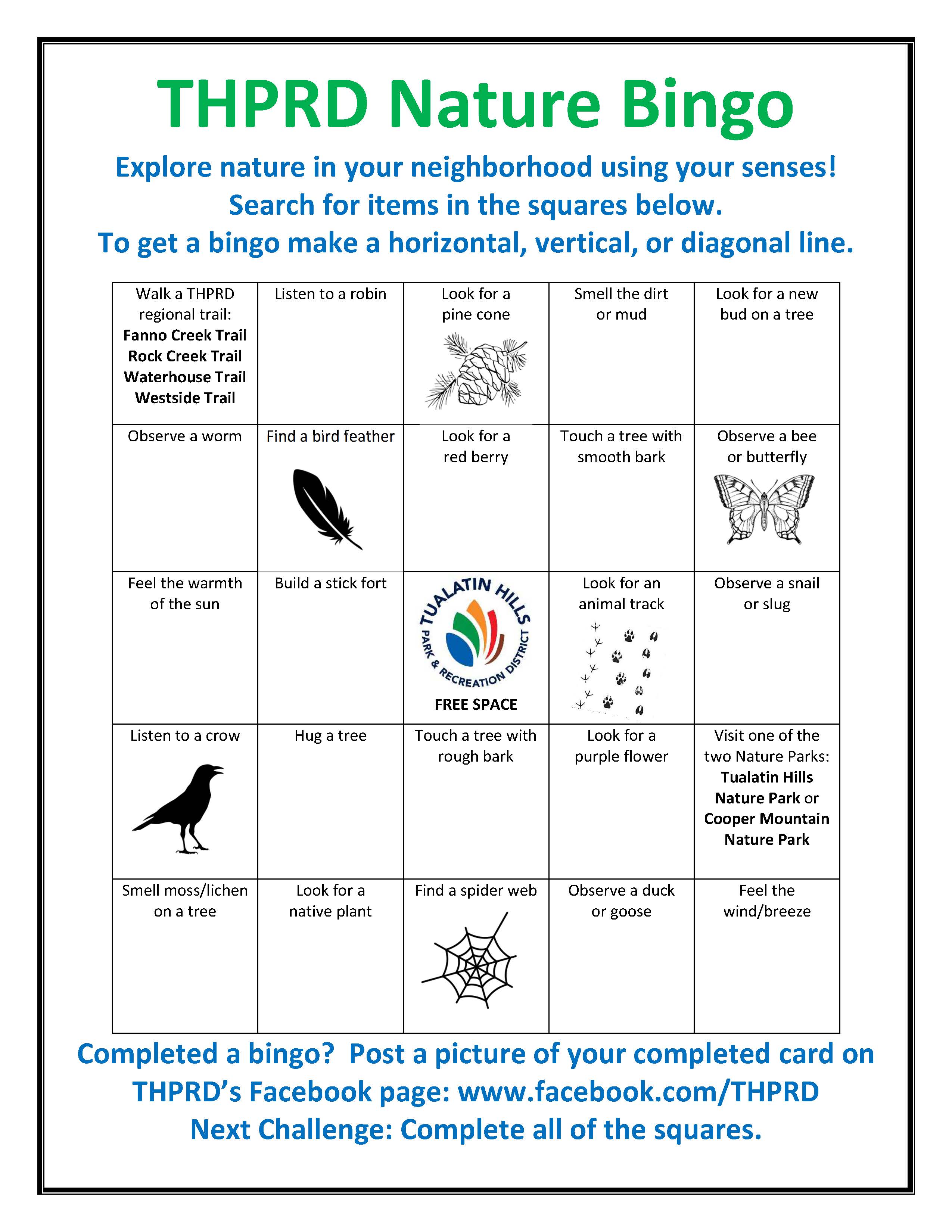 THPRD Nature Bingo Board
