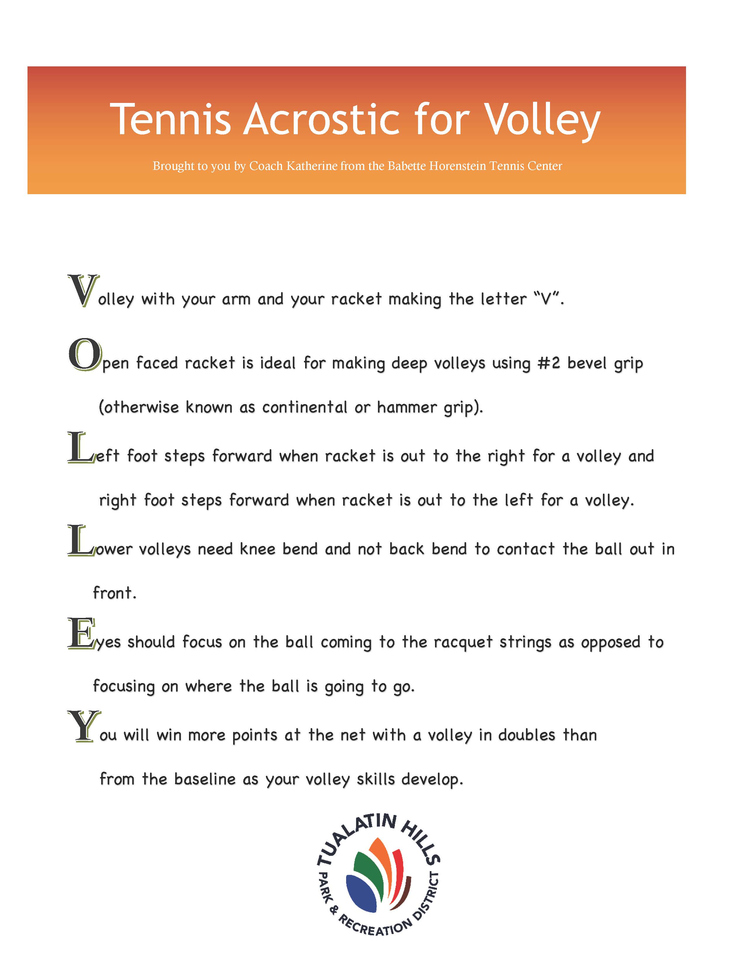 tennis acrostic for volley